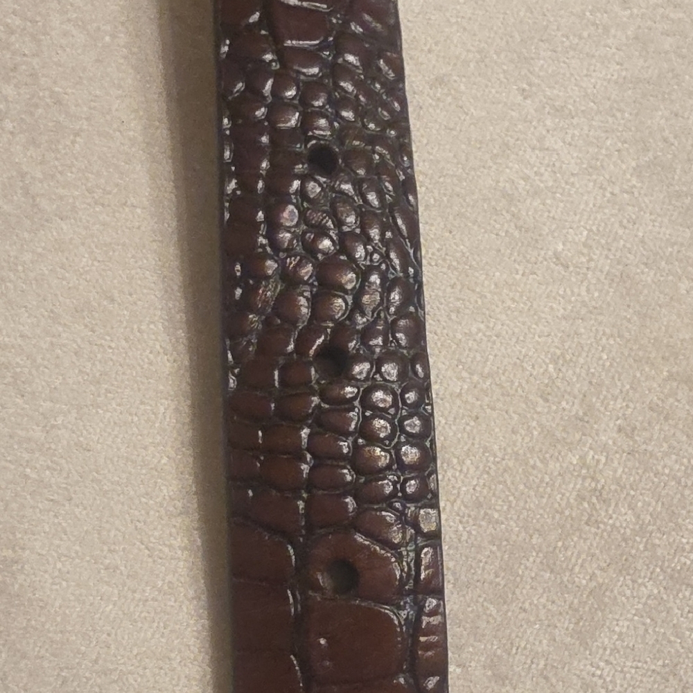 Paul Fredrick Embossed Italian Calfskin Two-Tone Leather Belt Size 36 - Picture 8 of 13